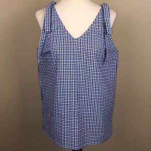 NWOT Dalia Blue and White Gingham Sleeveless Top w/ Decorative Bows - Size Small